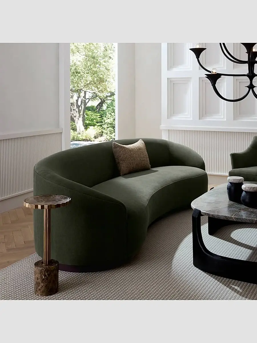 Arteriors Turner Chenille & Walnut Base Curved Sofa | Thumbnail 4 Arteriors Turner Chenille & Walnut Base Curved Sofa | Thumbnail 4