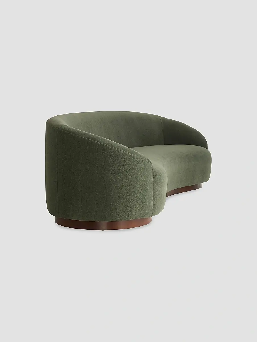 Arteriors Turner Chenille & Walnut Base Curved Sofa | Thumbnail 6 Arteriors Turner Chenille & Walnut Base Curved Sofa | Thumbnail 6