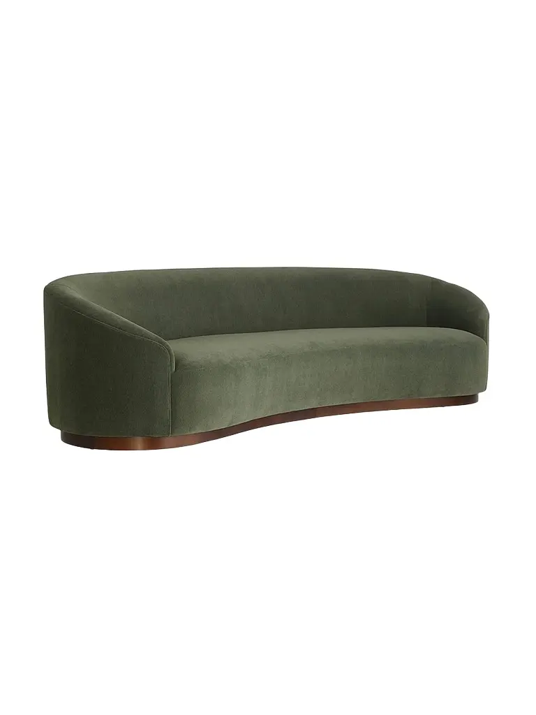 Arteriors Turner Chenille & Walnut Base Curved Sofa
