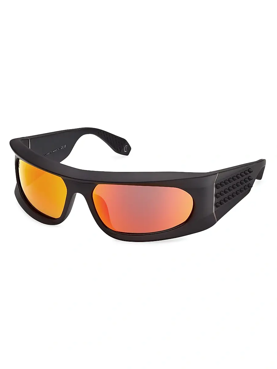 Christian Louboutin Men's 64MM Shield Sunglasses - Matte Black Flash Red | Image 1 Christian Louboutin Men's 64MM Shield Sunglasses - Matte Black Flash Red | Image 1