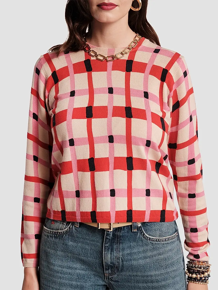 Frances Valentine Women's Honey Plaid Wool Sweater | Thumbnail 2 Frances Valentine Women's Honey Plaid Wool Sweater | Thumbnail 2