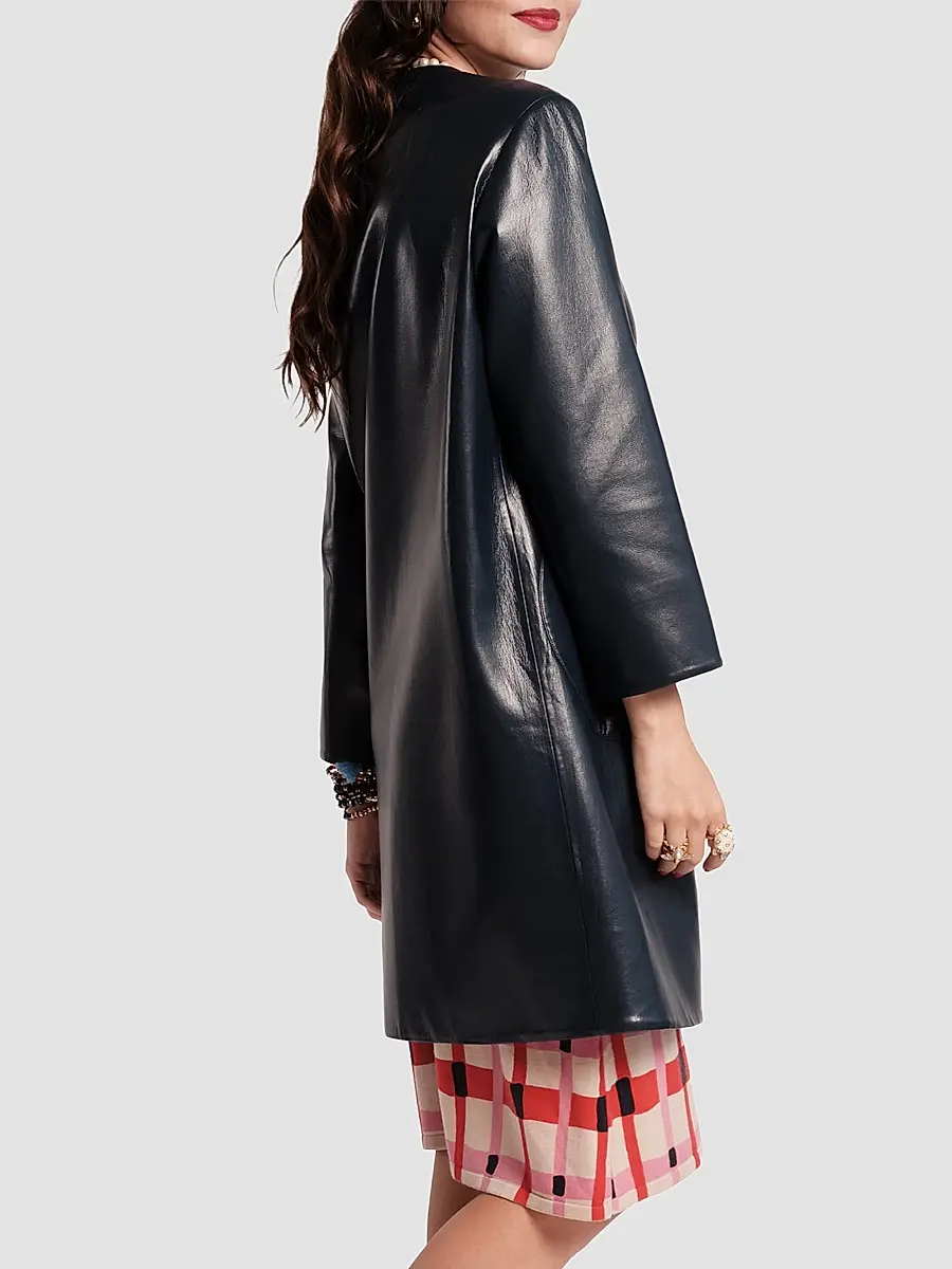 Frances Valentine Women's Mod Faux Leather Circular Pocket Jacket | Thumbnail 2 Frances Valentine Women's Mod Faux Leather Circular Pocket Jacket | Thumbnail 2