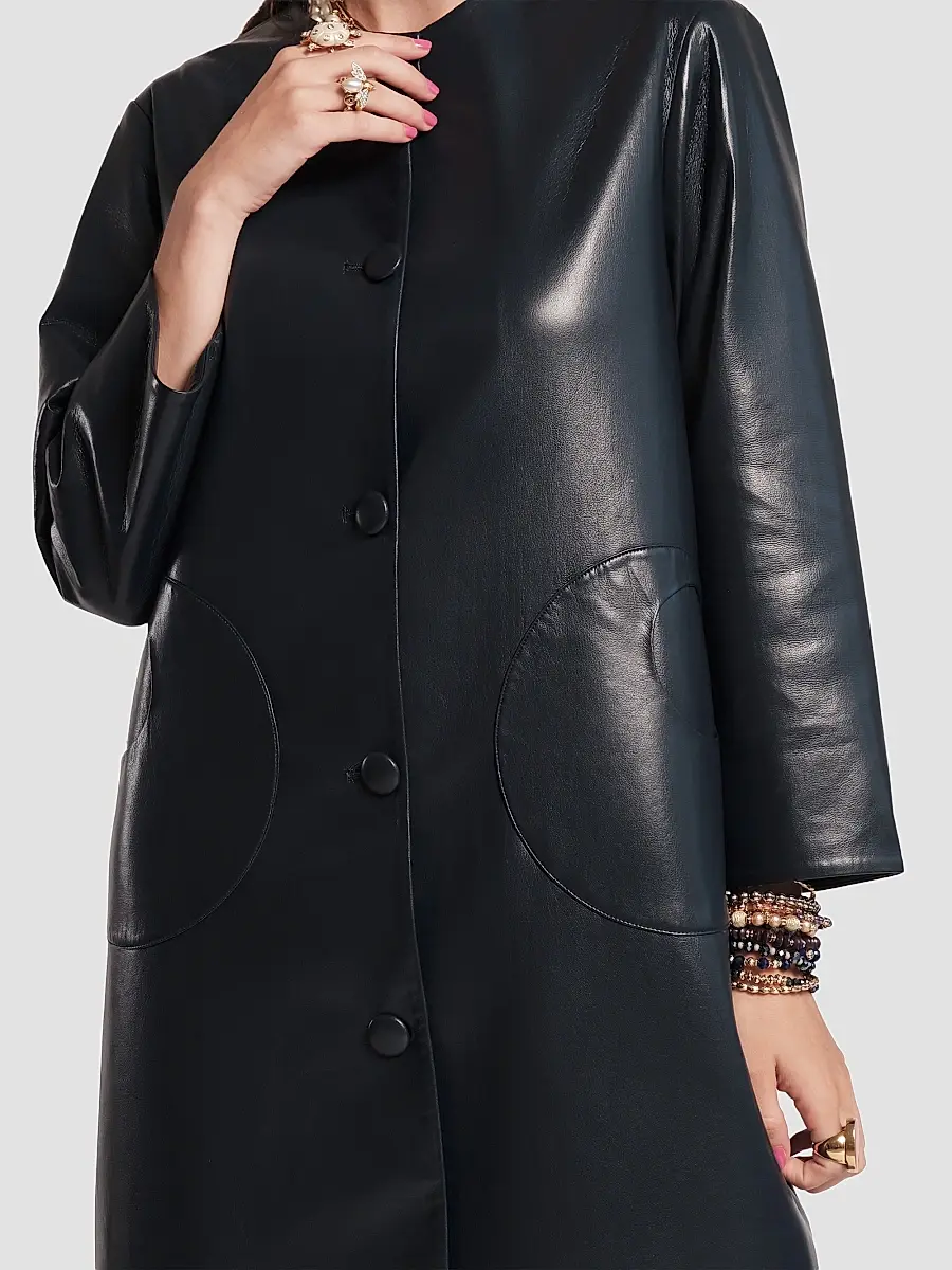 Frances Valentine Women's Mod Faux Leather Circular Pocket Jacket | Thumbnail 3 Frances Valentine Women's Mod Faux Leather Circular Pocket Jacket | Thumbnail 3