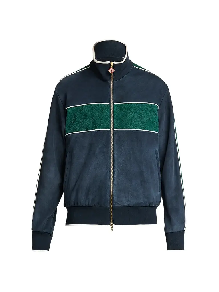 Casablanca Men's Striped Suede Track Jacket - Navy | Image 1 Casablanca Men's Striped Suede Track Jacket - Navy | Image 1
