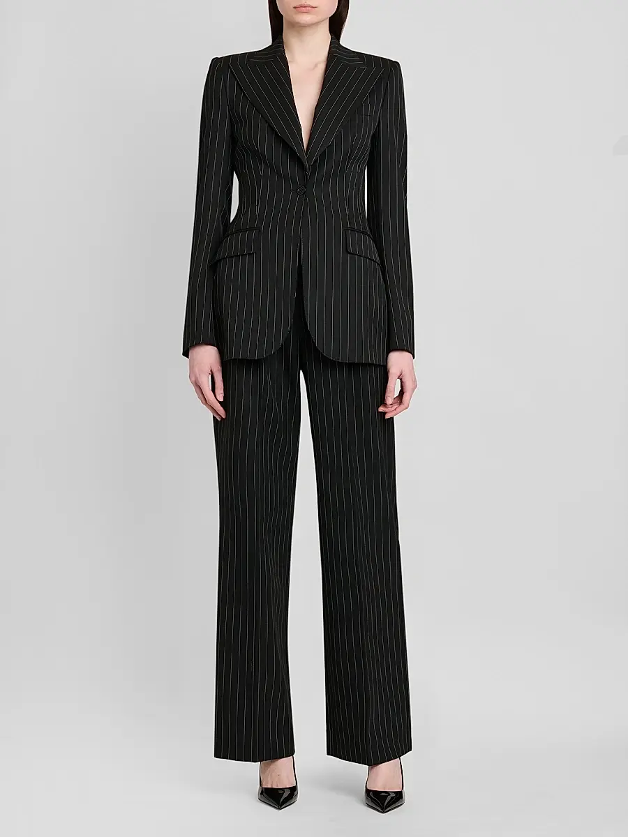 Dolce & Gabbana Women's Pinstriped Stretch Virgin-Wool Single-Breasted Blazer | Thumbnail 2 Dolce & Gabbana Women's Pinstriped Stretch Virgin-Wool Single-Breasted Blazer | Thumbnail 2