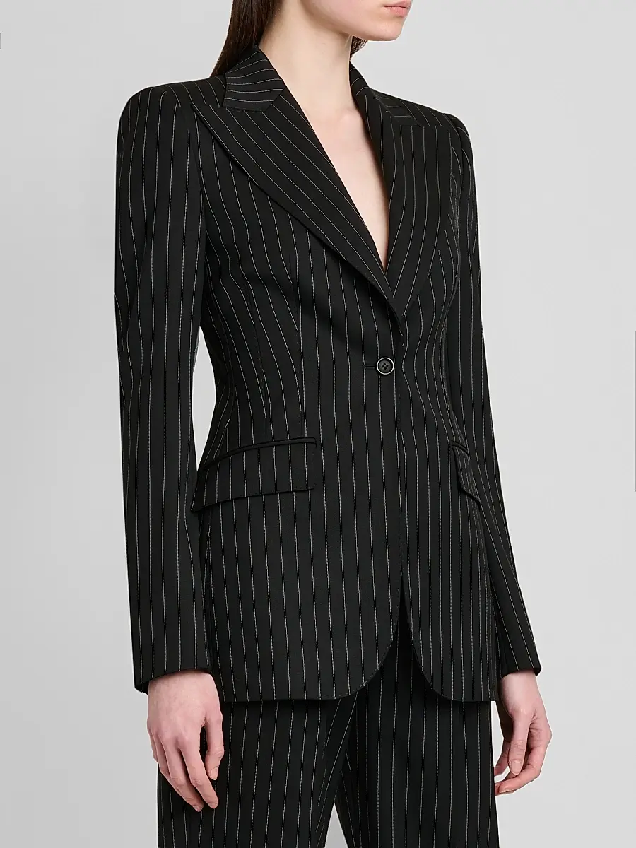 Dolce & Gabbana Women's Pinstriped Stretch Virgin-Wool Single-Breasted Blazer | Thumbnail 4 Dolce & Gabbana Women's Pinstriped Stretch Virgin-Wool Single-Breasted Blazer | Thumbnail 4