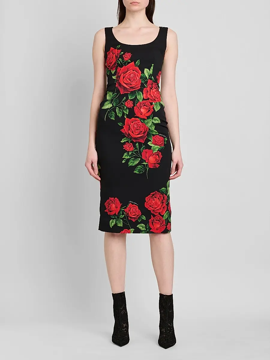 Dolce & Gabbana Women's Floral Stretch-Silk Scoopneck Midi-Dress | Thumbnail 2 Dolce & Gabbana Women's Floral Stretch-Silk Scoopneck Midi-Dress | Thumbnail 2