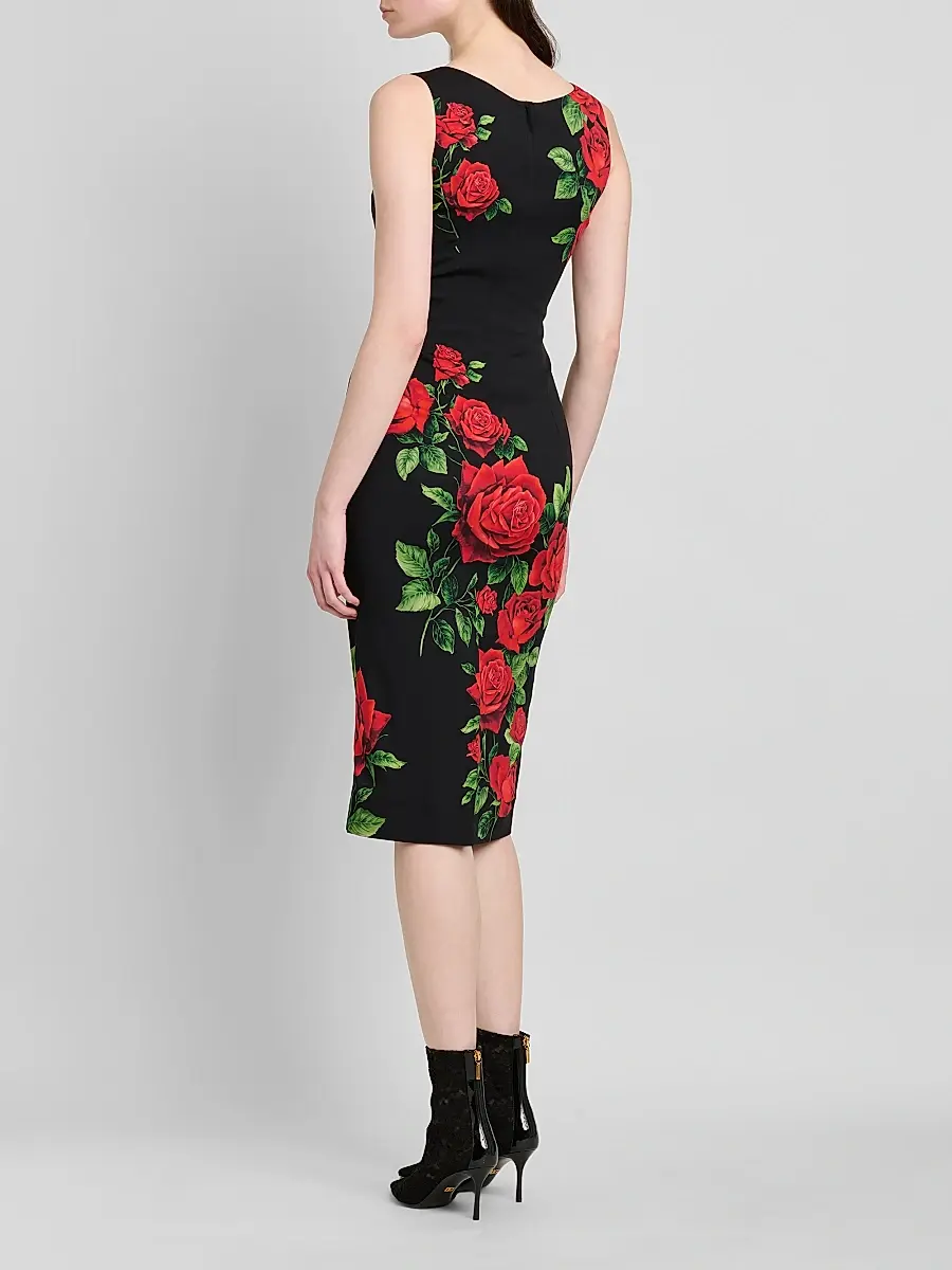 Dolce & Gabbana Women's Floral Stretch-Silk Scoopneck Midi-Dress | Thumbnail 3 Dolce & Gabbana Women's Floral Stretch-Silk Scoopneck Midi-Dress | Thumbnail 3