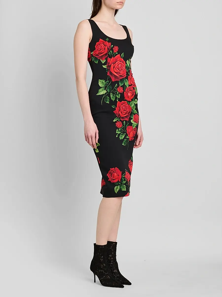Dolce & Gabbana Women's Floral Stretch-Silk Scoopneck Midi-Dress | Thumbnail 4 Dolce & Gabbana Women's Floral Stretch-Silk Scoopneck Midi-Dress | Thumbnail 4