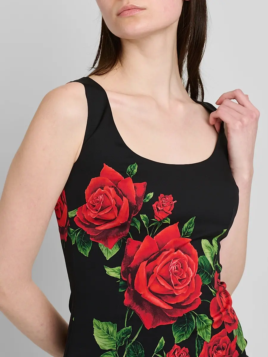 Dolce & Gabbana Women's Floral Stretch-Silk Scoopneck Midi-Dress | Thumbnail 5 Dolce & Gabbana Women's Floral Stretch-Silk Scoopneck Midi-Dress | Thumbnail 5