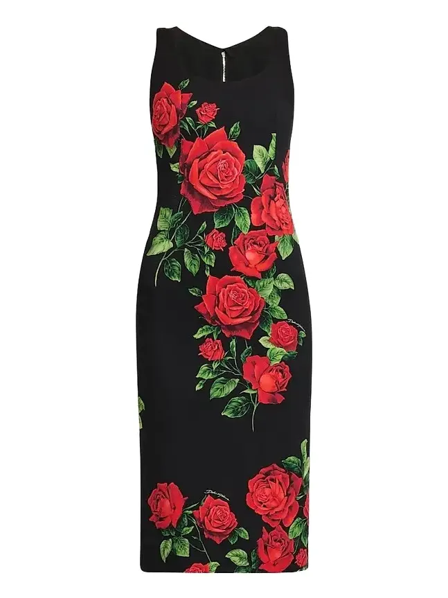 Women's Floral Stretch-Silk Scoopneck Midi-Dress