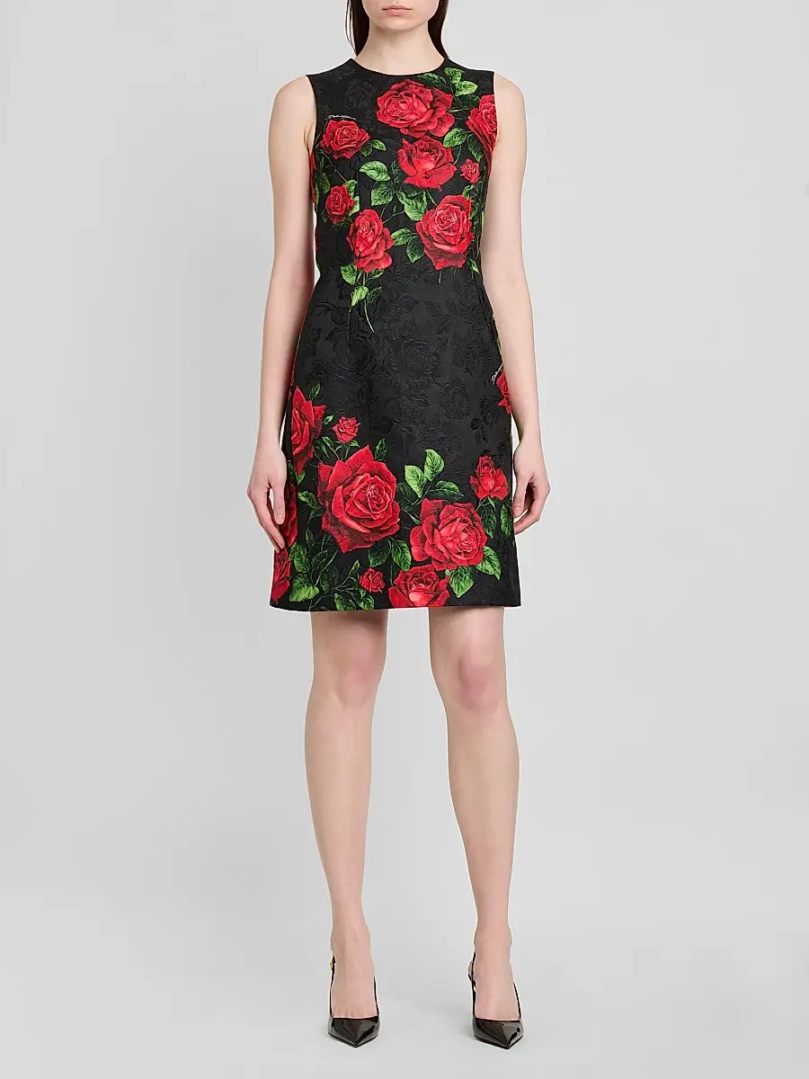 Dolce & Gabbana Women's Floral Jacquard Crewneck Mini Dress | Thumbnail 2