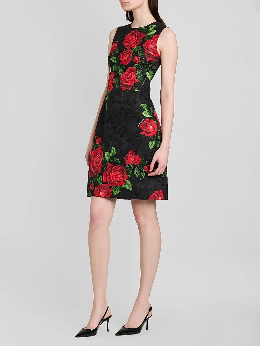 Dolce & Gabbana Women's Floral Jacquard Crewneck Mini Dress | Thumbnail 4