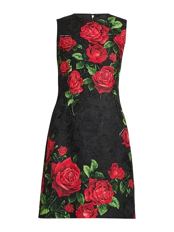 Women's Floral Jacquard Crewneck Mini Dress Women's Floral Jacquard Crewneck Mini Dress