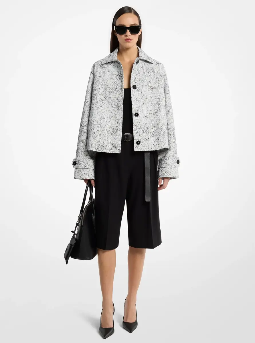 Michael Kors Collection Crackled Denim Cropped Balmacaan in Black | Thumbnail 2 Michael Kors Collection Crackled Denim Cropped Balmacaan in Black | Thumbnail 2