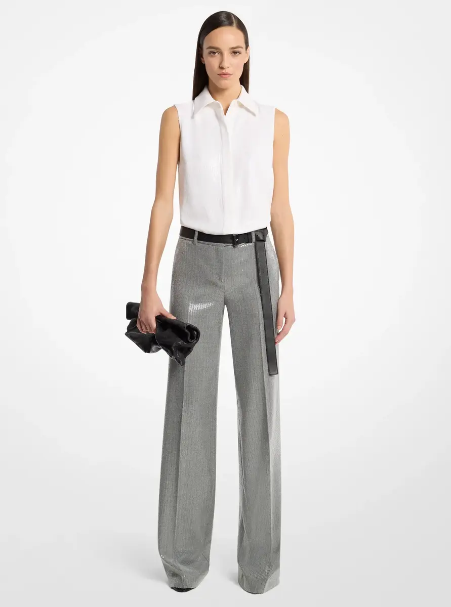 Michael Kors Collection Hansen Sequined Crepe Sleeveless Shirt in White | Thumbnail 2 Michael Kors Collection Hansen Sequined Crepe Sleeveless Shirt in White | Thumbnail 2