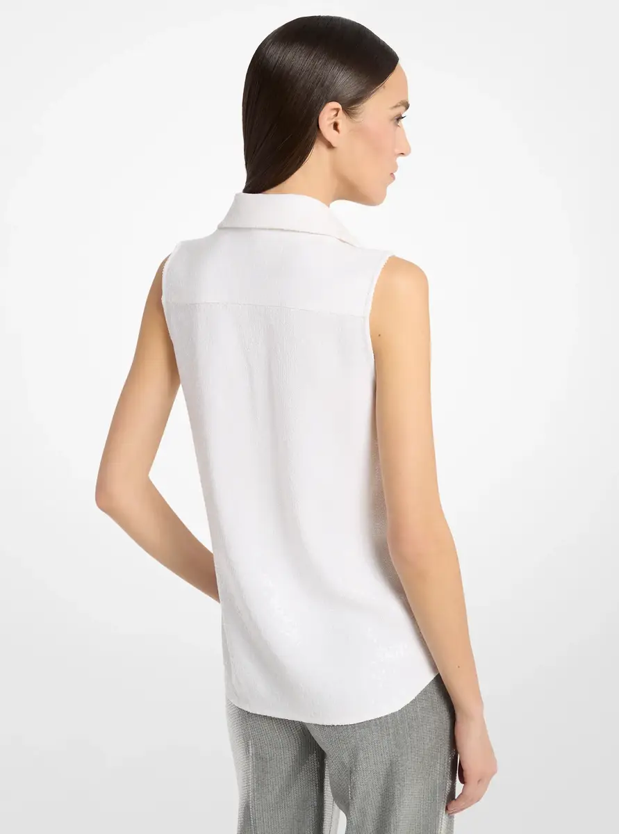 Michael Kors Collection Hansen Sequined Crepe Sleeveless Shirt in White | Thumbnail 3 Michael Kors Collection Hansen Sequined Crepe Sleeveless Shirt in White | Thumbnail 3