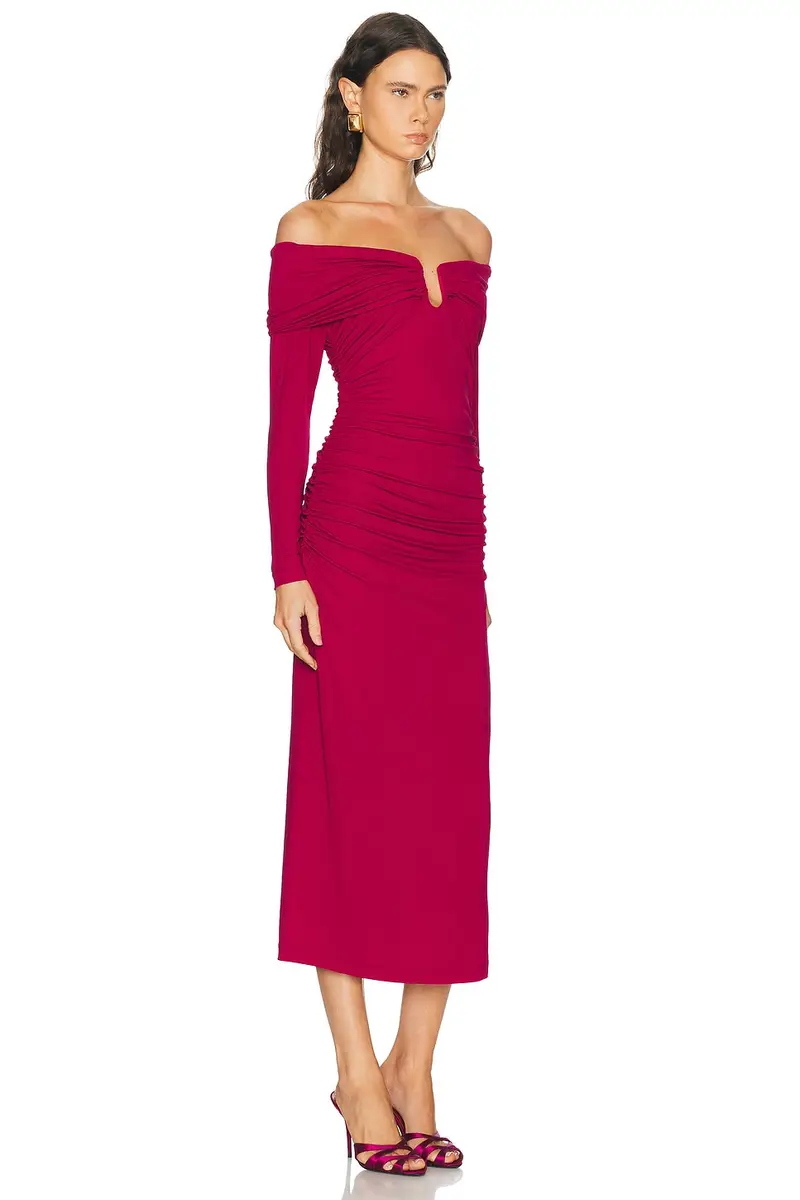 Carolina Herrera Long Sleeve Off The Shoulder Midi Dress | Thumbnail 2 Carolina Herrera Long Sleeve Off The Shoulder Midi Dress | Thumbnail 2