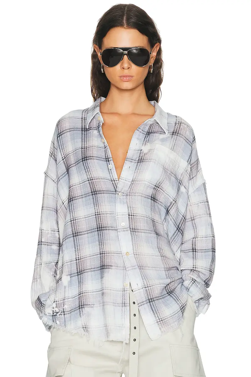 R13 Shredded Seam Drop Neck Shirt | Image 1 R13 Shredded Seam Drop Neck Shirt | Image 1