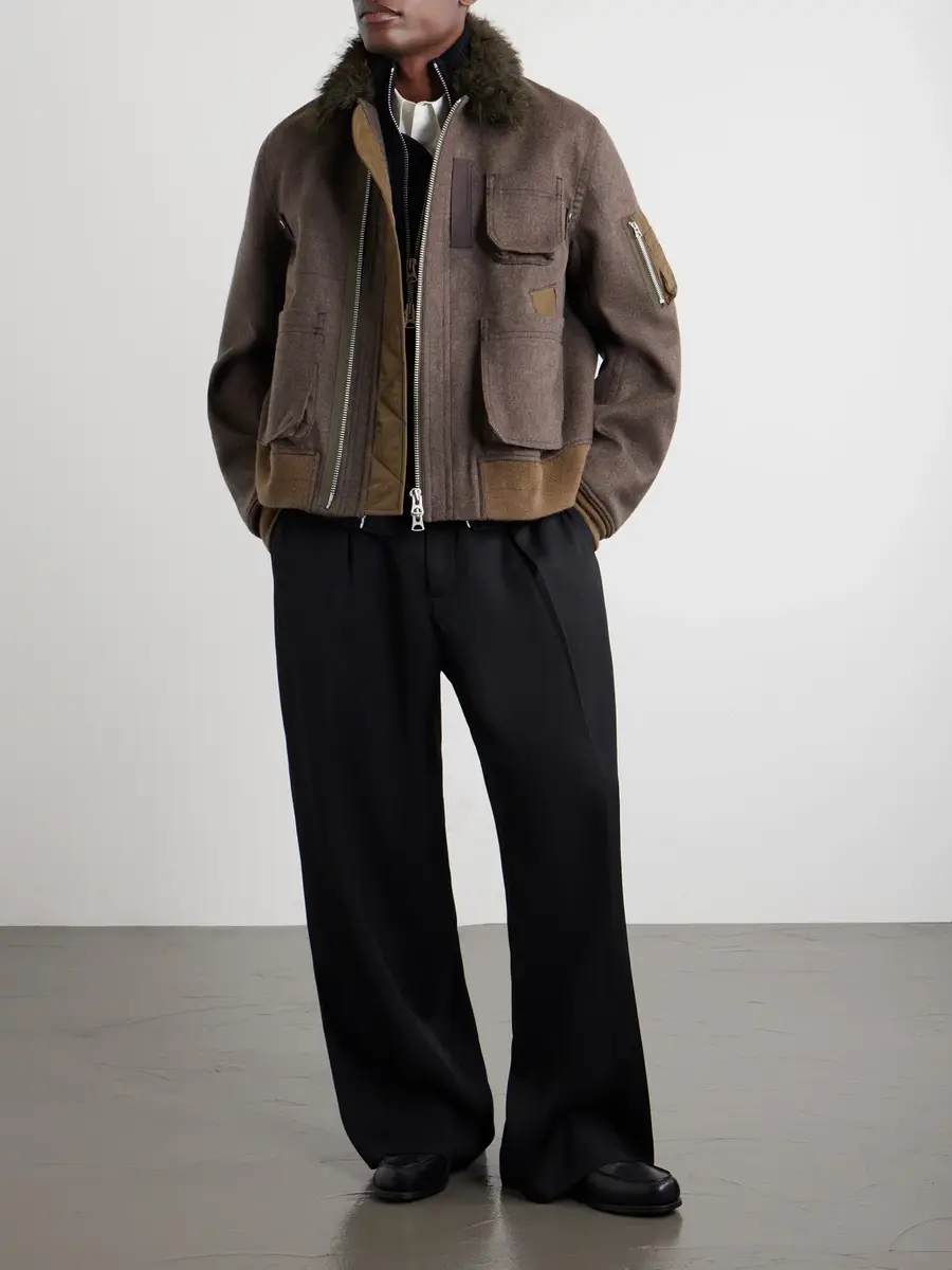 Sacai Melton Plush-Trimmed Wool Blouson Jacket - Men | Thumbnail 2 Sacai Melton Plush-Trimmed Wool Blouson Jacket - Men | Thumbnail 2