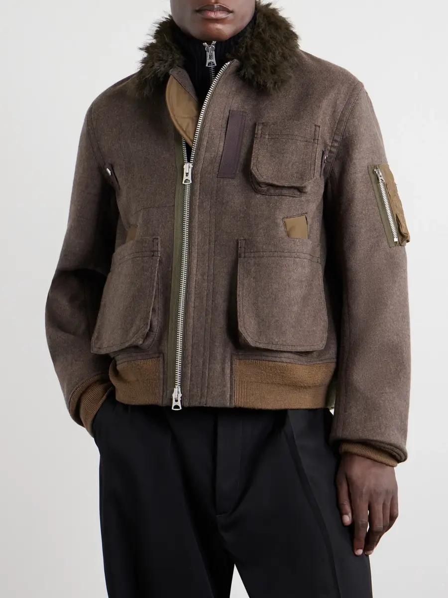 Sacai Melton Plush-Trimmed Wool Blouson Jacket - Men | Thumbnail 3 Sacai Melton Plush-Trimmed Wool Blouson Jacket - Men | Thumbnail 3