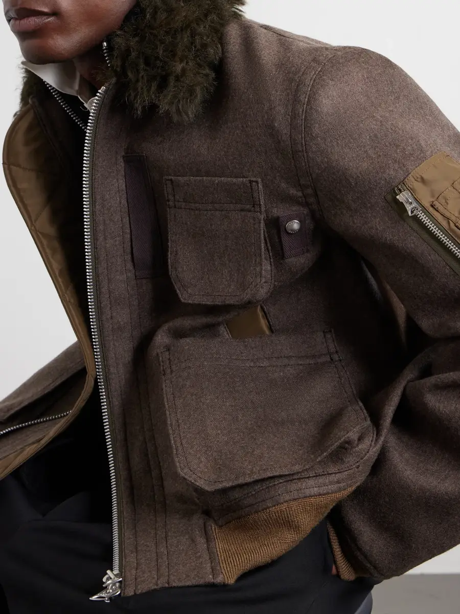 Sacai Melton Plush-Trimmed Wool Blouson Jacket - Men | Thumbnail 5 Sacai Melton Plush-Trimmed Wool Blouson Jacket - Men | Thumbnail 5