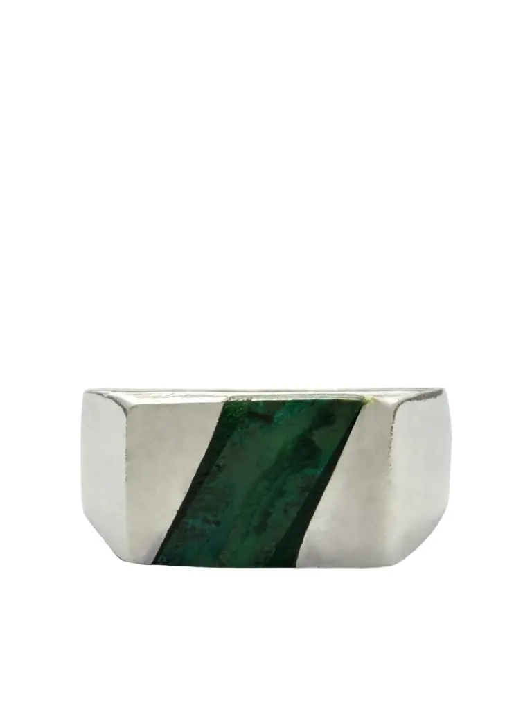 Vintage 1970s Sterling Silver Malachite Ring - Men
