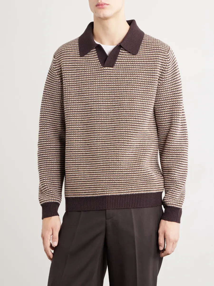 Lardini Striped Camp-Collar Wool and Cashmere Blend Sweater - Men | Thumbnail 3 Lardini Striped Camp-Collar Wool and Cashmere Blend Sweater - Men | Thumbnail 3
