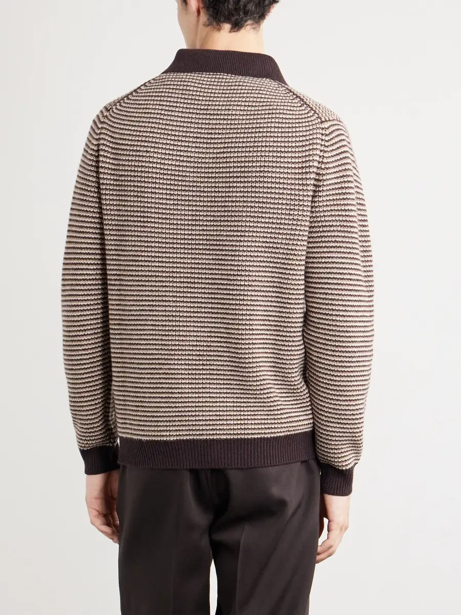 Lardini Striped Camp-Collar Wool and Cashmere Blend Sweater - Men | Thumbnail 4 Lardini Striped Camp-Collar Wool and Cashmere Blend Sweater - Men | Thumbnail 4
