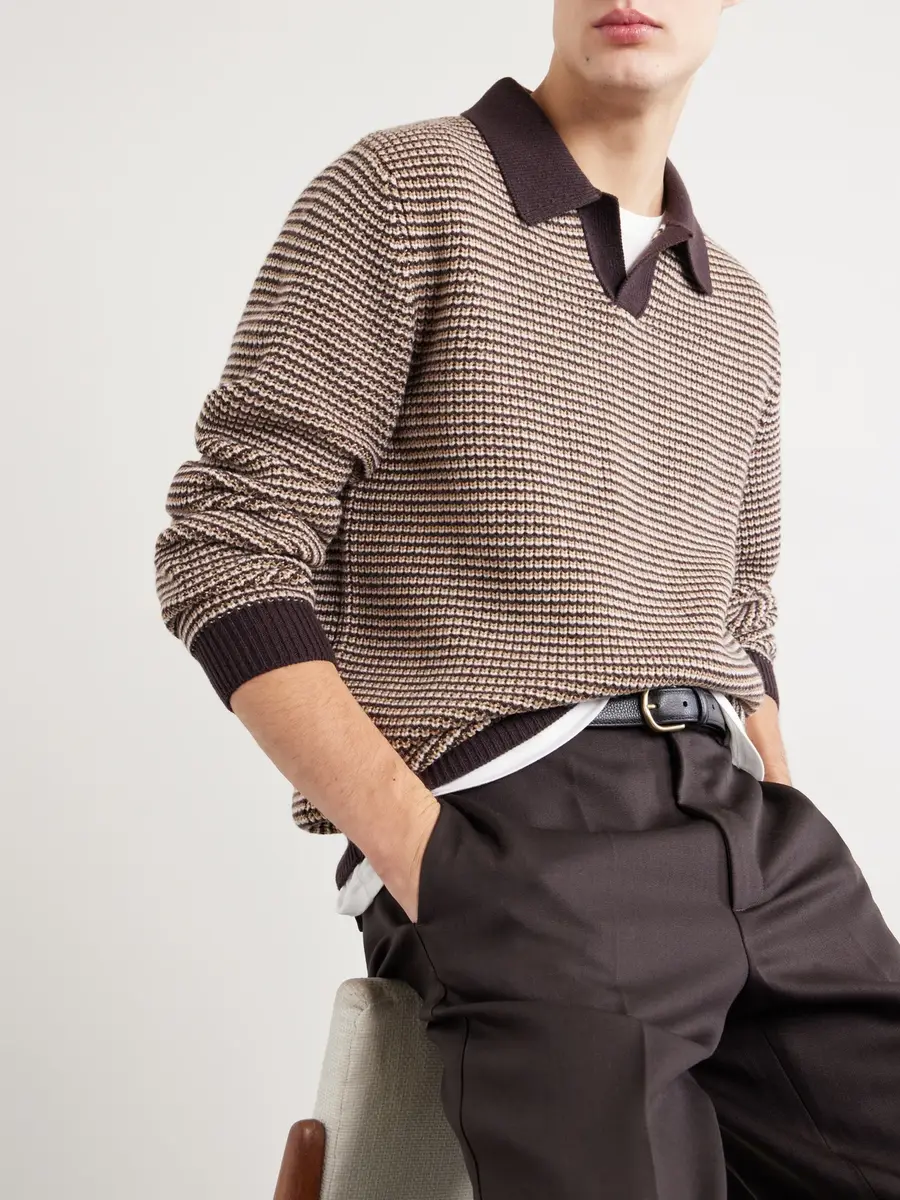 Lardini Striped Camp-Collar Wool and Cashmere Blend Sweater - Men | Thumbnail 5 Lardini Striped Camp-Collar Wool and Cashmere Blend Sweater - Men | Thumbnail 5