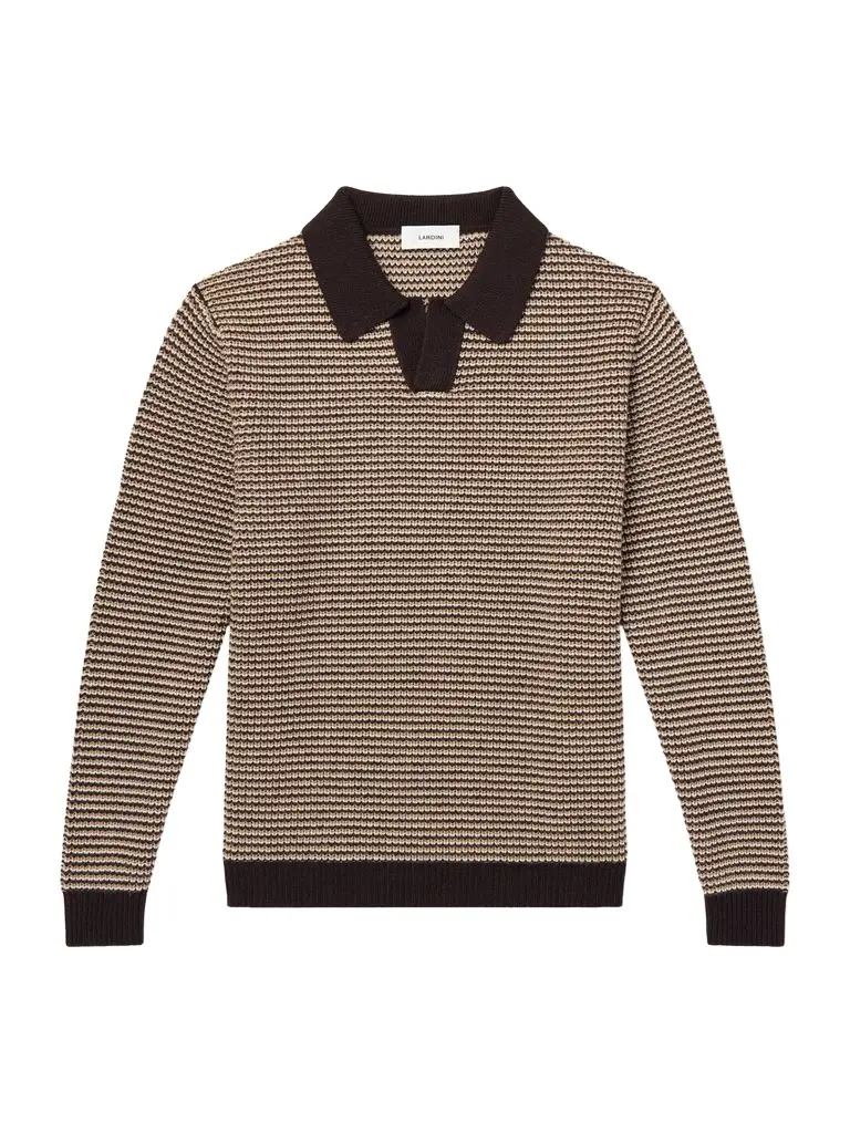 Striped Camp-Collar Wool and Cashmere Blend Sweater - Men Striped Camp-Collar Wool and Cashmere Blend Sweater - Men