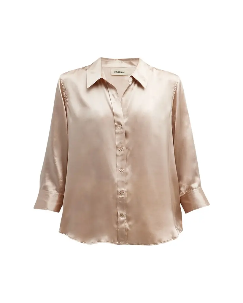 L'Agence Dani Silk Satin 3/4-Sleeve Button-Down Blouse | Image 1 L'Agence Dani Silk Satin 3/4-Sleeve Button-Down Blouse | Image 1