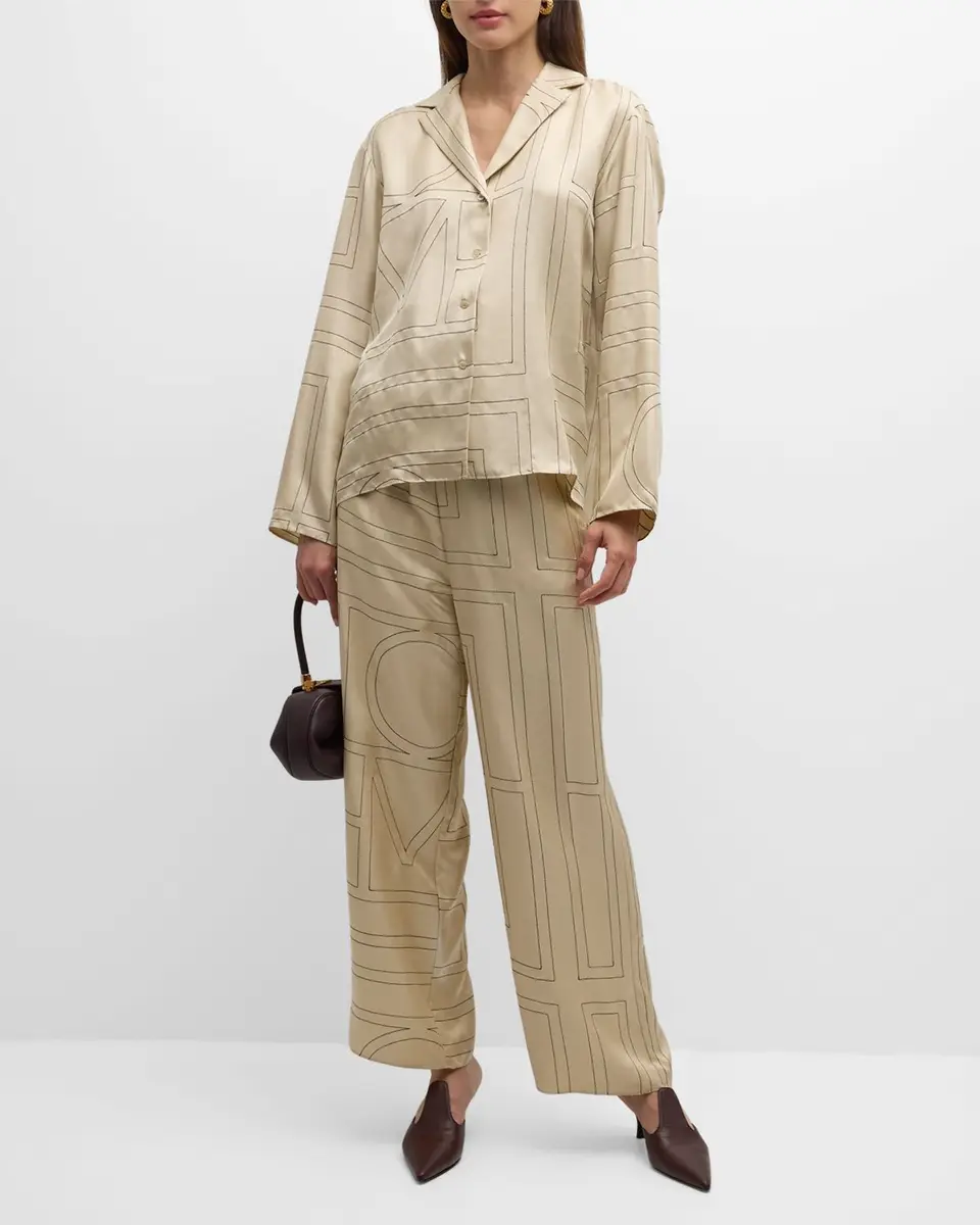 TOTEME Monogram-Embroidered Silk Pajama Pants | Thumbnail 2