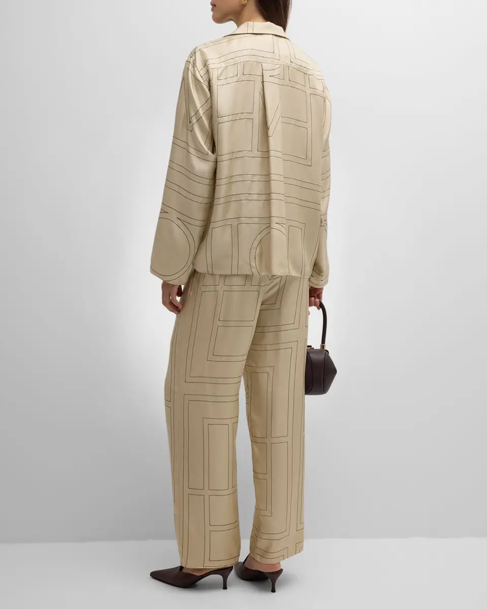 TOTEME Monogram-Embroidered Silk Pajama Pants | Thumbnail 6