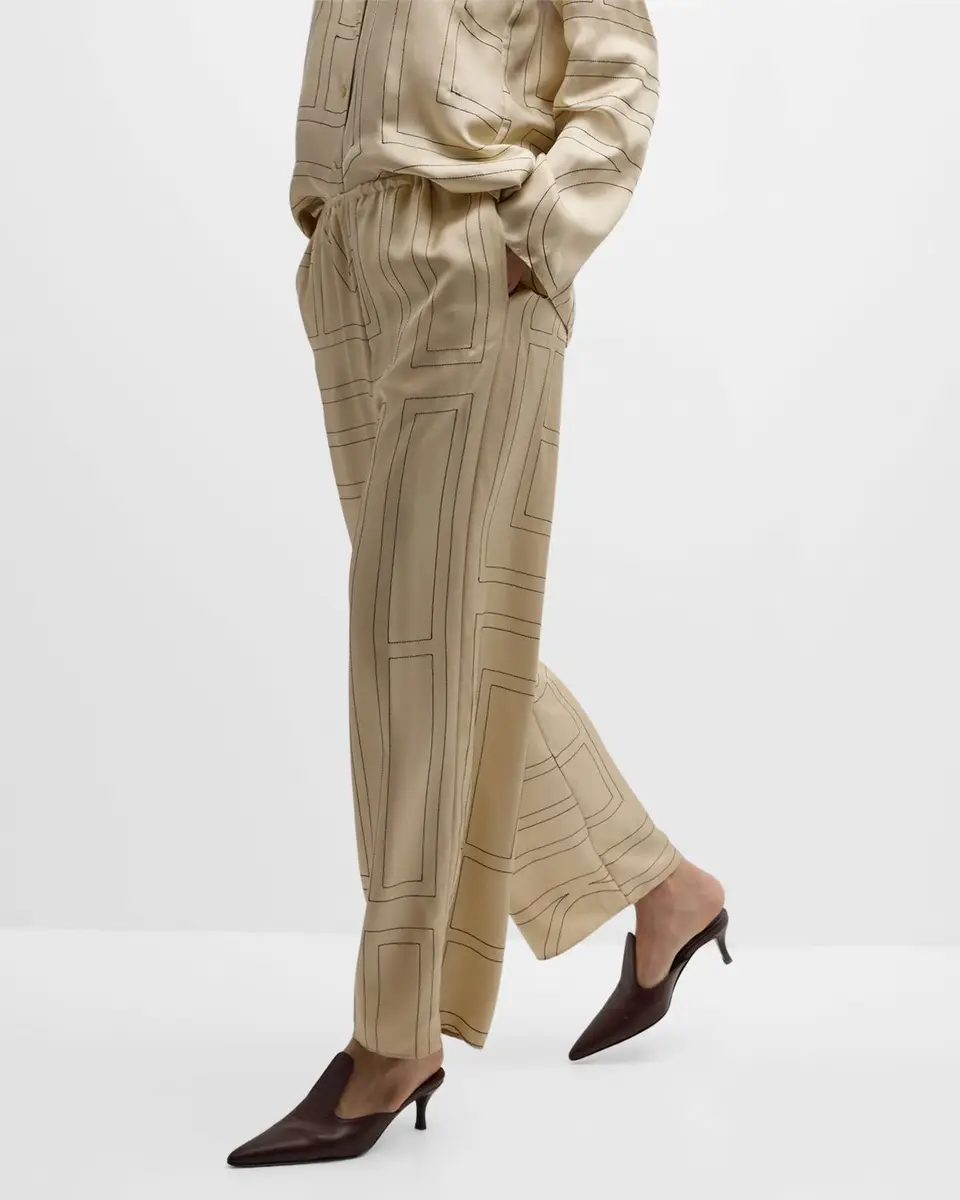 TOTEME Monogram-Embroidered Silk Pajama Pants | Thumbnail 7