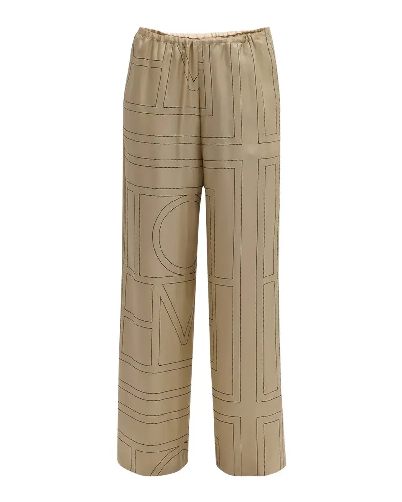 TOTEME Monogram-Embroidered Silk Pajama Pants | Image 1 TOTEME Monogram-Embroidered Silk Pajama Pants | Image 1