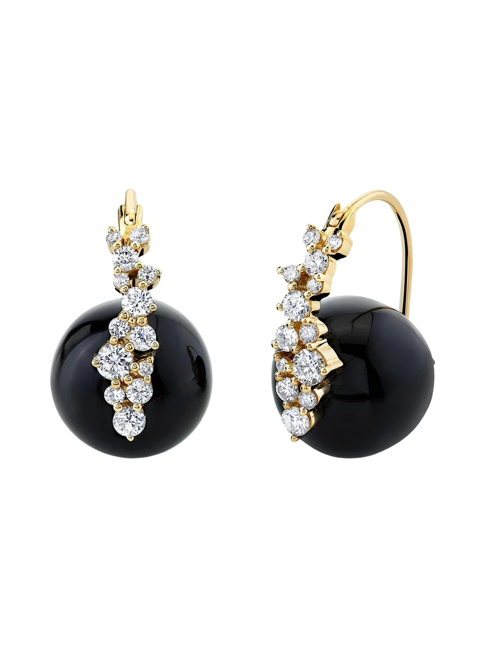 Sydney Evan 14K Yellow Gold Smooth Round Onyx Cocktail Earrings with Diamonds