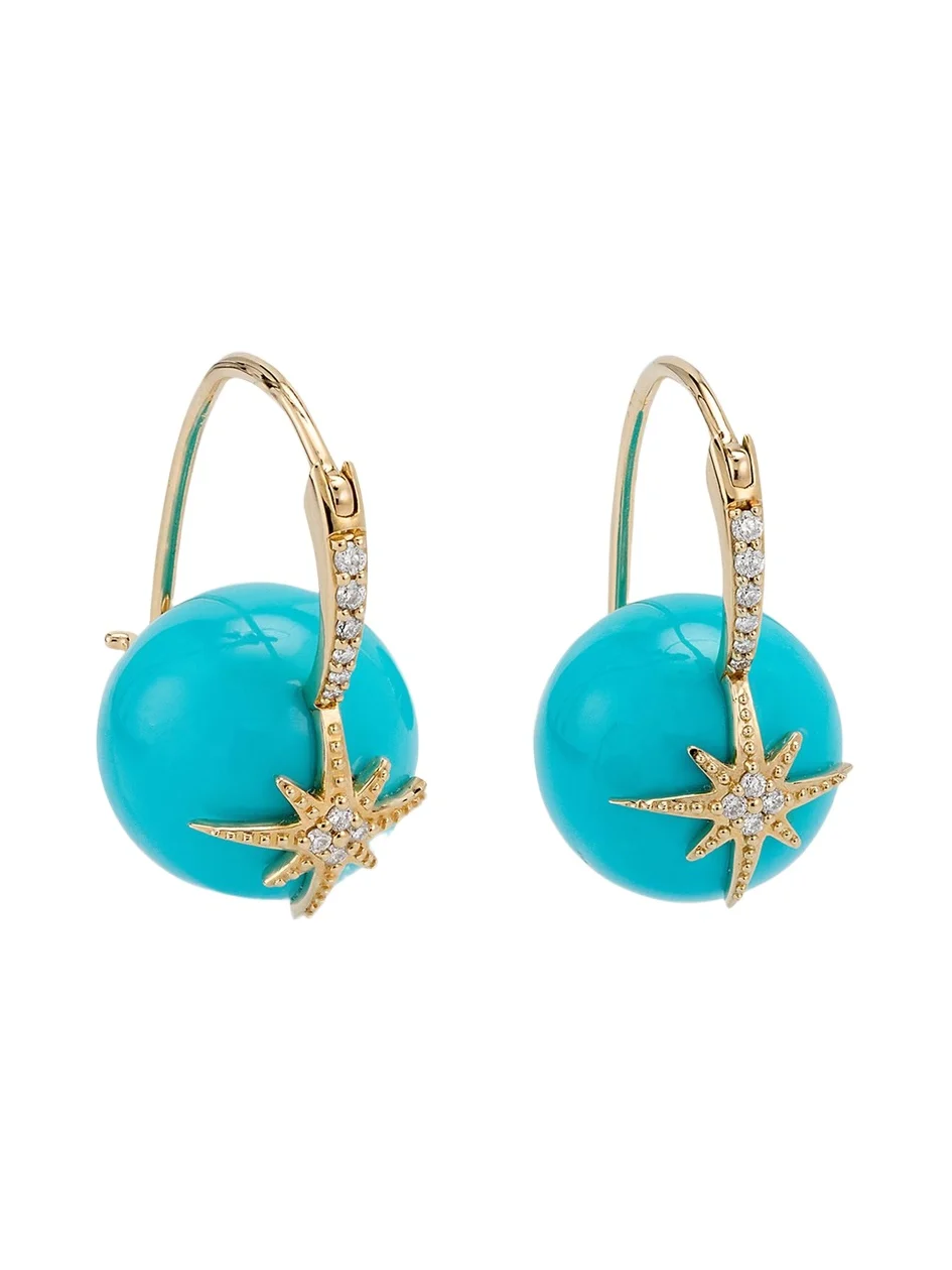 Sydney Evan Starburst Turquoise Bead Earrings with Diamonds