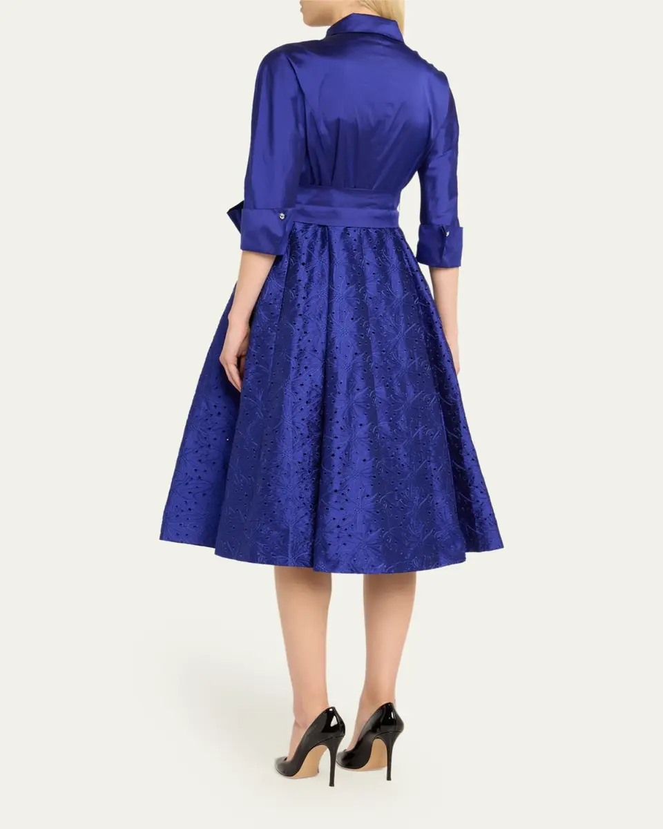 Rickie Freeman for Teri Jon Taffeta Shirt Dress w/ Eyelet Skirt | Thumbnail 3