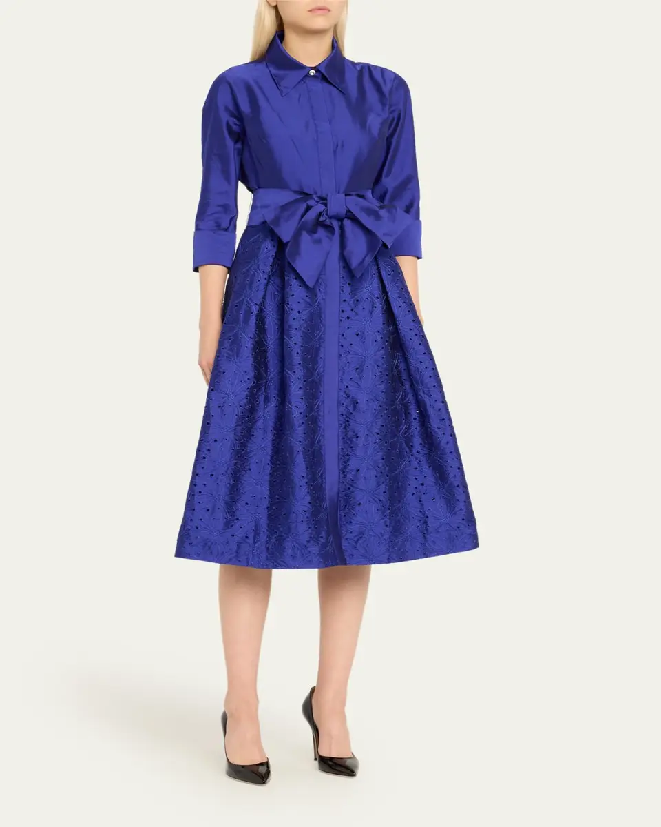 Rickie Freeman for Teri Jon Taffeta Shirt Dress w/ Eyelet Skirt | Thumbnail 4