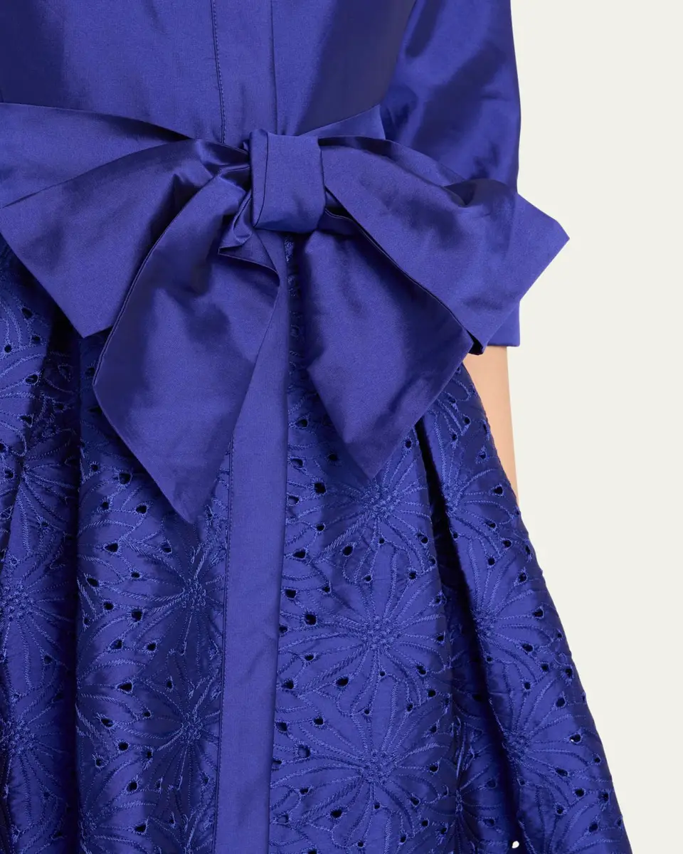 Rickie Freeman for Teri Jon Taffeta Shirt Dress w/ Eyelet Skirt | Thumbnail 5