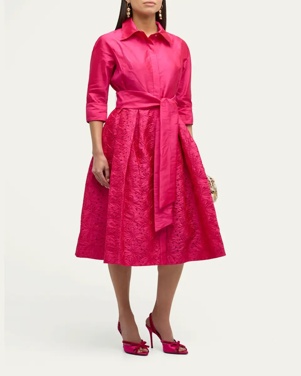 Rickie Freeman for Teri Jon Taffeta Shirt Dress w/ Eyelet Skirt | Thumbnail 6