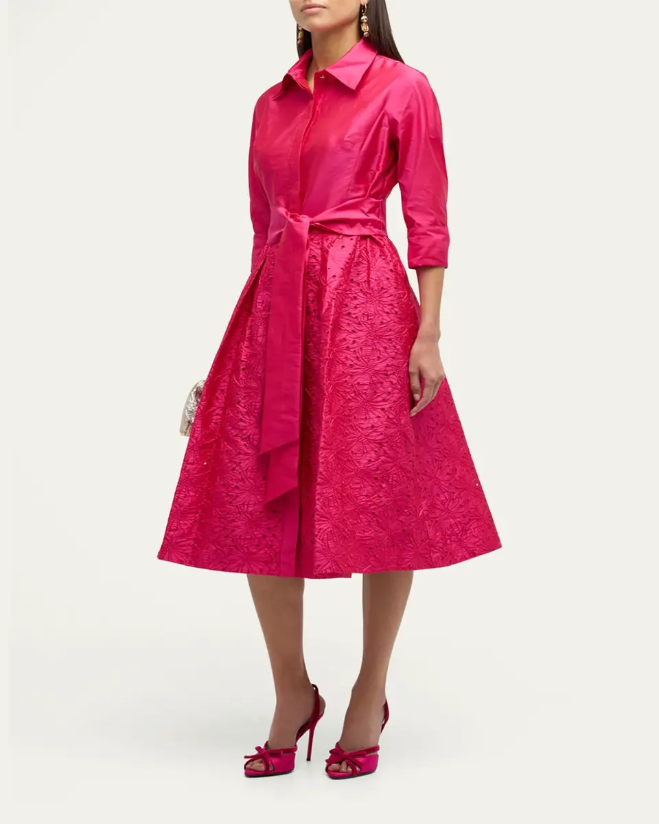 Rickie Freeman for Teri Jon Taffeta Shirt Dress w/ Eyelet Skirt | Thumbnail 7
