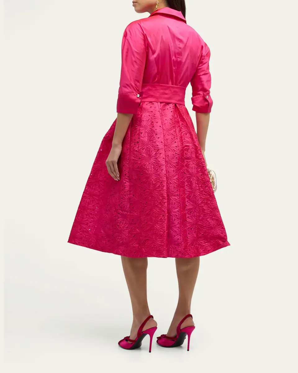 Rickie Freeman for Teri Jon Taffeta Shirt Dress w/ Eyelet Skirt | Thumbnail 8