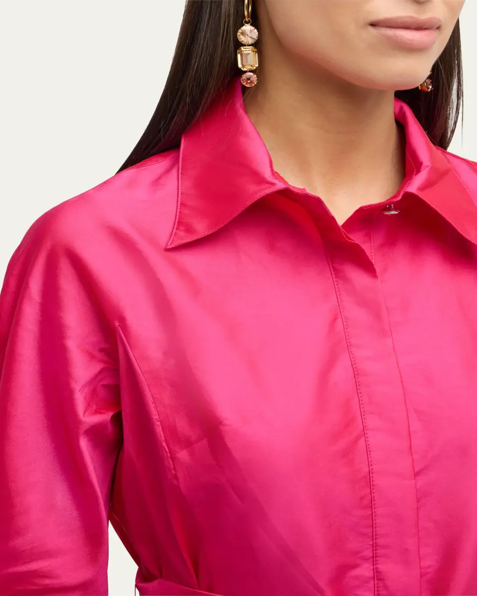 Rickie Freeman for Teri Jon Taffeta Shirt Dress w/ Eyelet Skirt | Thumbnail 9