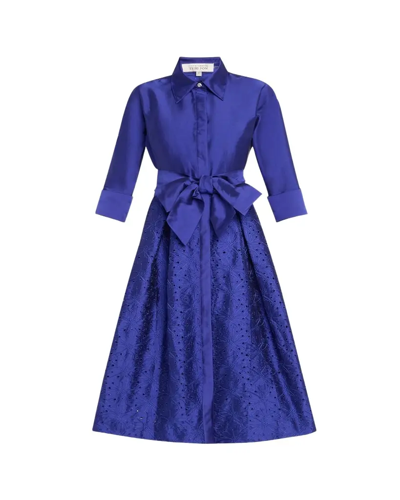 Rickie Freeman for Teri Jon Taffeta Shirt Dress w/ Eyelet Skirt | Image 1 Rickie Freeman for Teri Jon Taffeta Shirt Dress w/ Eyelet Skirt | Image 1