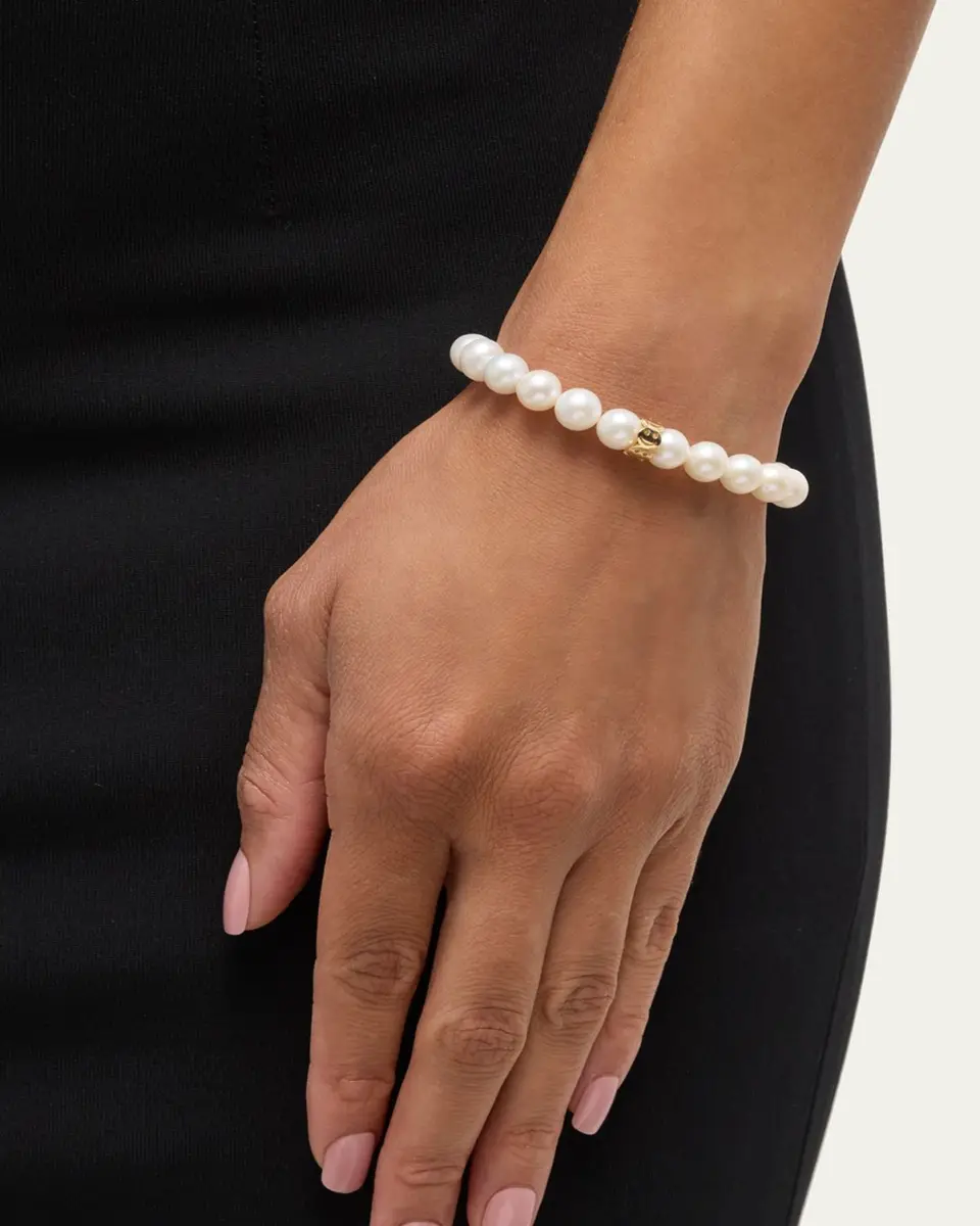 Sydney Evan 8mm Pure Happy Face Rondelle on Pearl Bracelet | Thumbnail 2 Sydney Evan 8mm Pure Happy Face Rondelle on Pearl Bracelet | Thumbnail 2