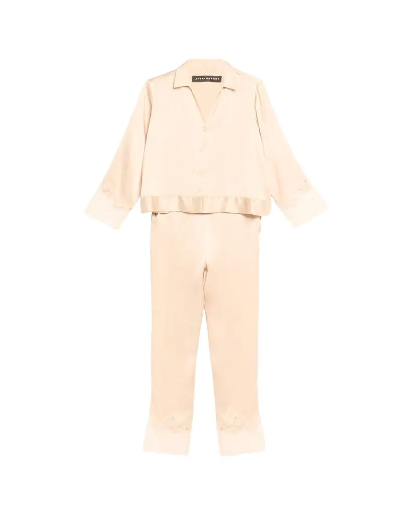 Josie Natori Lolita Cropped Lace-Trim Charmeuse Pajama Set | Image 1 Josie Natori Lolita Cropped Lace-Trim Charmeuse Pajama Set | Image 1