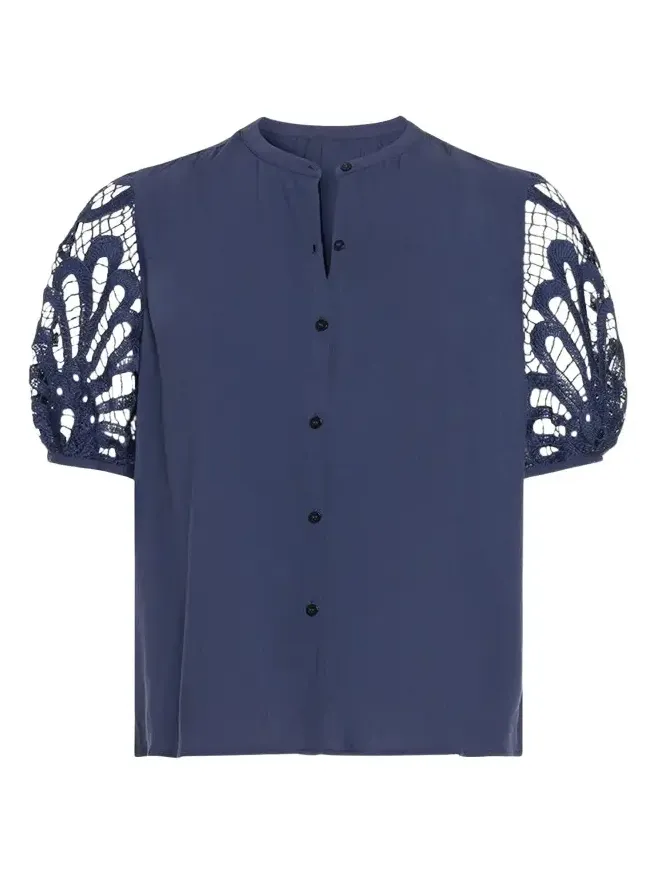Gia Open-Knit Short-Sleeve Blouse Gia Open-Knit Short-Sleeve Blouse