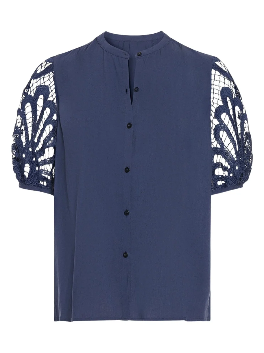 Ramy Brook Gia Open-Knit Short-Sleeve Blouse